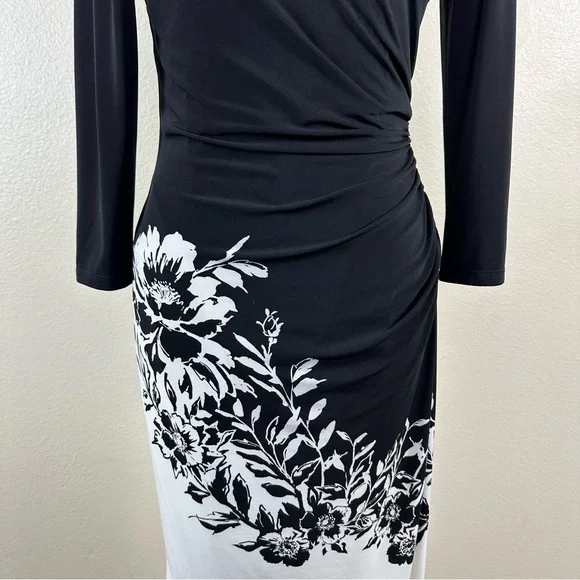Lauren Ralph Lauren Black and White Side Ruched Dress Women's Size 4P - Picture 5 of 14